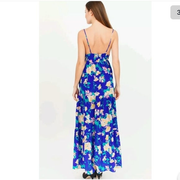 Yumi Kim Silk Blue Floral Print Tiered Maxi Dress - Picture 14 of 14